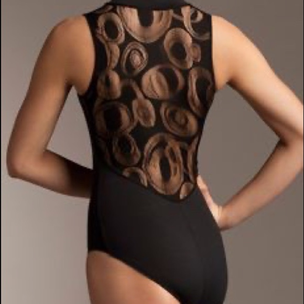 Black Ainslie Wear Zip-front Circle Lace Leotard
